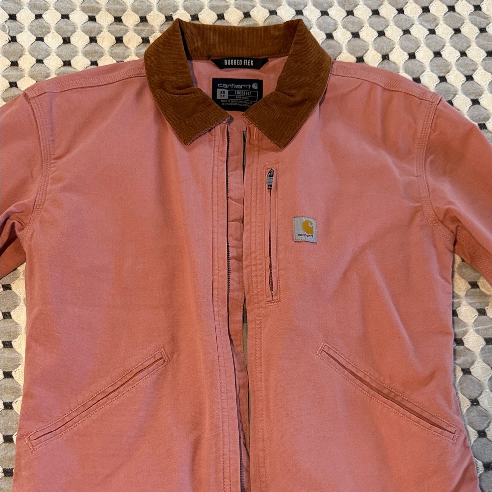Carhartt Pink Work Jacket with Brown Corduroy Collar